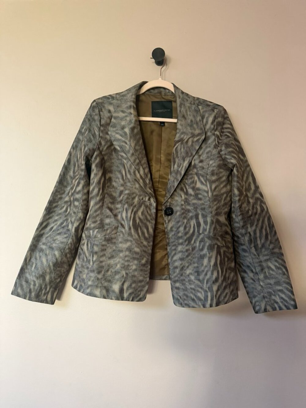 Classiques Entier Atelier Animal Print Blazer Womens L Gray Taupe One Button